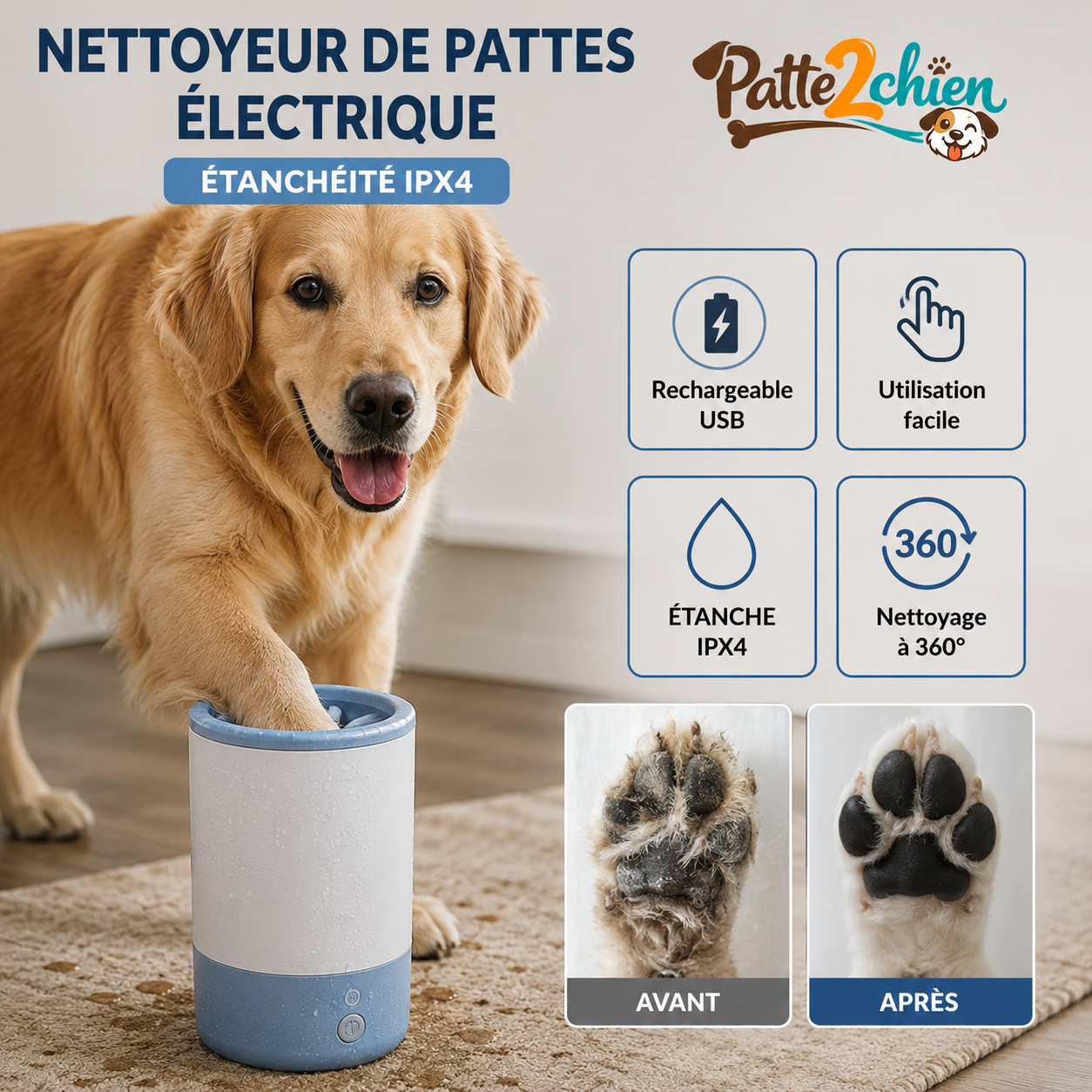 CleanPaw™ | Nettoyeur de Pattes Électrique pour Chien